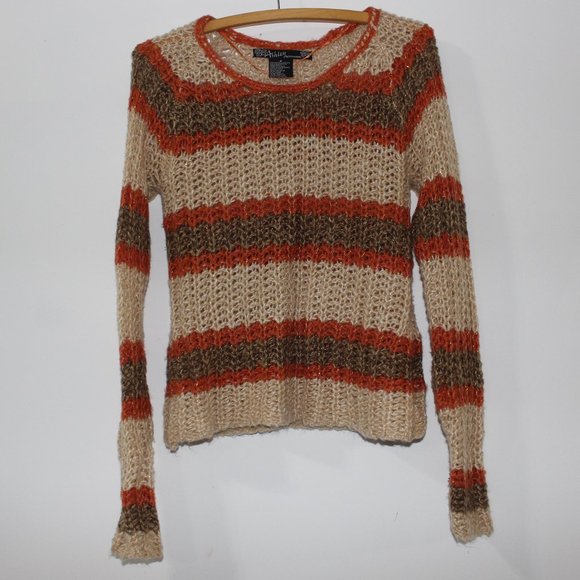 ๐งก ASHLEY Orange Tan Crochet Sweater Size M - Picture 4 of 7
